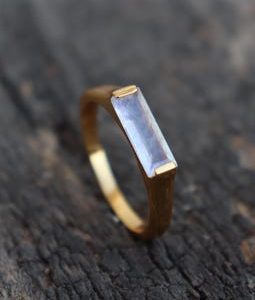 Natural Moonstone Rectangle Bar Ring, 18K Gold Filled 925 Sterling Silver Ring, Handmade Ring, Wedding Jewelry, White Rainbow, Gift Ring