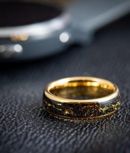 Unique Cosmos Galaxy Statement Ring for Men, Gift for Best Friend, Gold Tungsten Ring, Outer Space Inspired Band