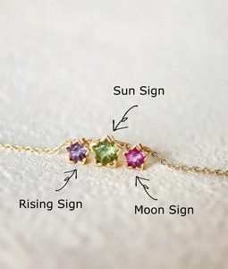 Personalized Big 3 Zodiac Necklace: Crystal Gemstone Sun Moon Rising Signs, Custom Birth Date Gift For Women, Dainty Multiple Star Charm