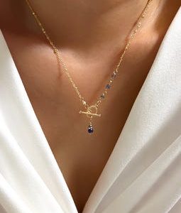 Sapphire Orion design twist toggle necklace (14K gold filled / Genuine sapphire) September birthstone