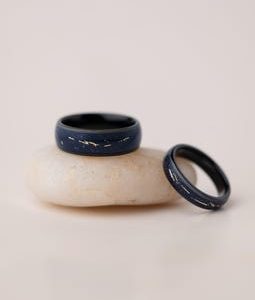 Cosmic Galaxy Rings Wedding Set: Blue Sandstone with Gold-Plated Foil