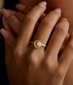 Opal Moon Ring Adjustable, Dainty Open Ring, Celestial Jewelry, October Birthstone Gift, Minimalist Gold Silver Ring, Promise Ring for Her