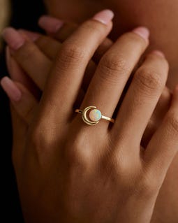 Opal Moon Ring Adjustable, Dainty Open Ring, Celestial Jewelry, October Birthstone Gift, Minimalist Gold Silver Ring, Promise Ring for Her