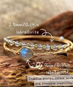 50%off Buy2!9mm Labradorite Bangle:Copper 14k Gold Filled Wire Wrapped Adjustable Bracelet-Balance Inner Peace Energy Crystal