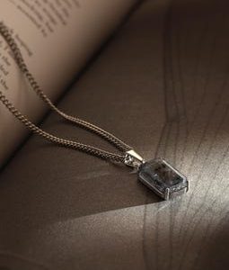 Spectrolite Pendant Necklace For Men,Grey Pendant,Mens Necklace,Mens Grey Pendant, Mens Jewelry,Silver Necklace,Stain steel,Gift For Him