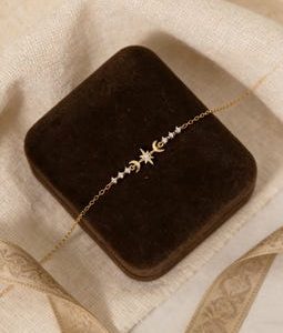 Dainty Octagonal Star Moon Bracelet,925 Sterling Silver Star Bracelet,Minimalist Anniversary Gift For Her,Mother's Day Gift,Bridesmaid Gifts