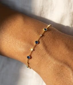 14K Gold Blue Sapphire Bracelet for Women, Minimalist Blue Stone Jewelry, September Birthstone Gift, Dainty Diamond Style Chain Bracelet