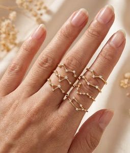 Minimalist Constellation Ring, Gold Plated Zodiac Ring, Dainty Moissanite Star Ring, Celestial Stacking Ring, Dainty Zodiac Ring