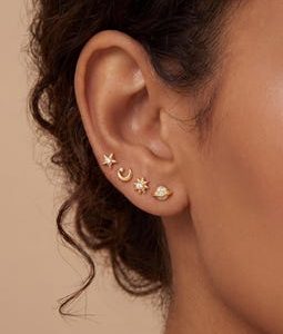 18K Gold Filled Celestial Stud Earrings Set,CZ Star Moon Planet Earrings,Minimalist Ear Stack,Gift for Her