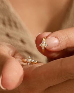 Dainty Opal Star Hoop Huggie Earrings, Diamond Starburst Hoop Earrings, Minimalist Opal Earrings, Celestial Jewelry, Bridesmaid Gift for Her