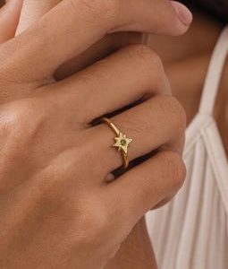 Custom Birthstone Star Ring, Celestial Jewelry, Birthstone Jewelry Gift, Gold Stacking Rings, Anniversary Gift, Birthday Gift for Her